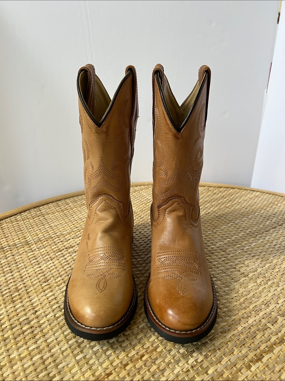 Cody James Kids Leather Cowboy Cowgirl Boots Light brown Unisex Embroidered 1.5 - Picture 3 of 12